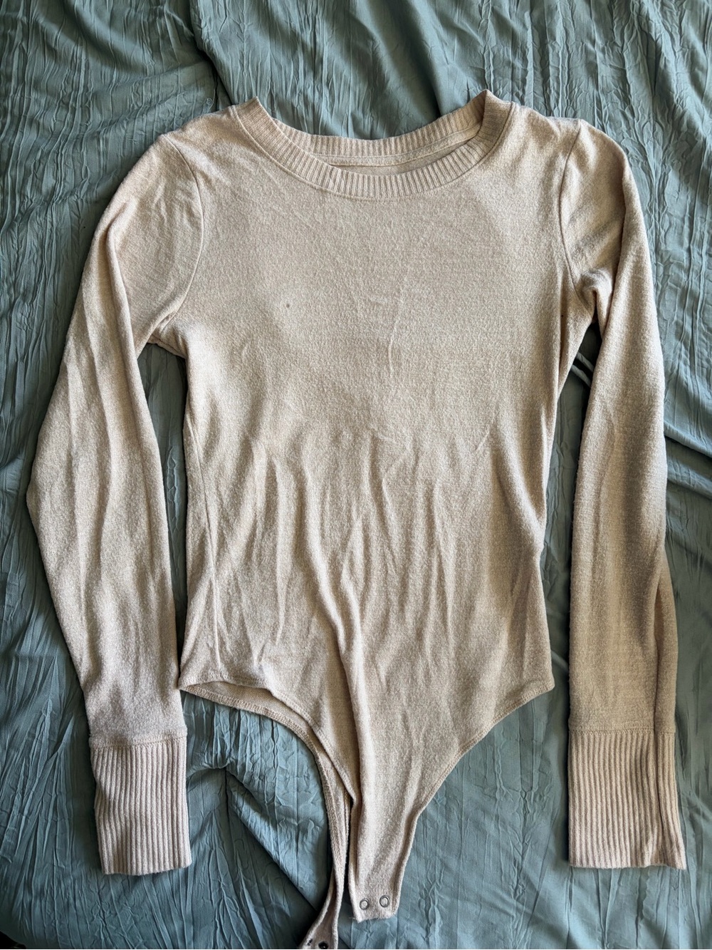 Abercrombie Beige Long Sleeve Rib Cuff Bodysuit